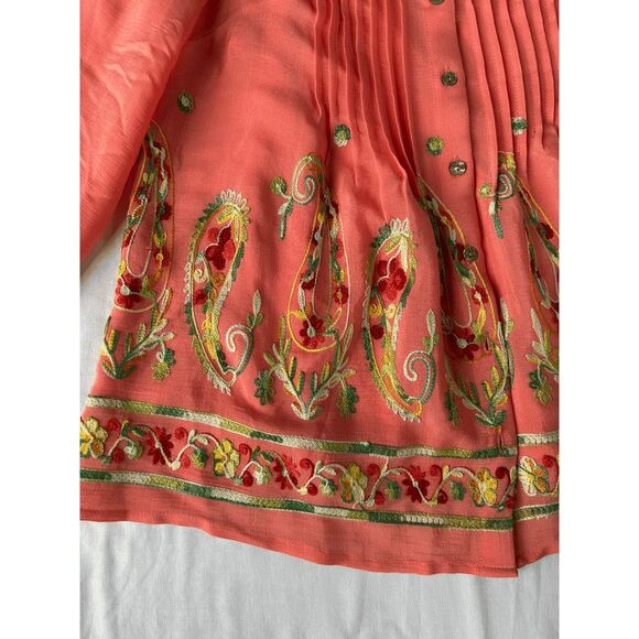Women's Peach/Pink Embroidered 3/4 Sleeve Spring Blouse, Size S, NWT, Colorful - Picture 6 of 8
